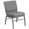 HERCULES Series 21''W Church Chair in Gray Fabric with Book Rack - Silver Vein Frame