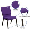 HERCULES Series 18.5''W Stacking Church Chair in Purple Fabric - Gold Vein Frame