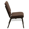 HERCULES Series 18.5''W Church Chair in Brown Fabric with Book Rack - Gold Vein Frame