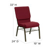 HERCULES Series 18.5''W Church Chair in Burgundy Fabric with Book Rack - Gold Vein Frame