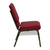 HERCULES Series 18.5''W Church Chair in Burgundy Fabric with Book Rack - Gold Vein Frame