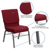 HERCULES Series 18.5''W Church Chair in Burgundy Fabric with Book Rack - Silver Vein Frame