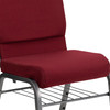 HERCULES Series 18.5''W Church Chair in Burgundy Fabric with Book Rack - Silver Vein Frame