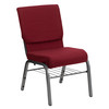 HERCULES Series 18.5''W Church Chair in Burgundy Fabric with Book Rack - Silver Vein Frame