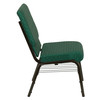 HERCULES Series 18.5''W Church Chair in Green Patterned Fabric with Book Rack - Gold Vein Frame