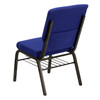 HERCULES Series 18.5''W Church Chair in Navy Blue Fabric with Book Rack - Gold Vein Frame