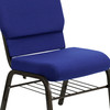 HERCULES Series 18.5''W Church Chair in Navy Blue Fabric with Book Rack - Gold Vein Frame