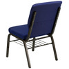 HERCULES Series 18.5''W Church Chair in Navy Blue Patterned Fabric with Book Rack - Gold Vein Frame
