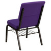 HERCULES Series 18.5''W Church Chair in Purple Fabric with Book Rack - Gold Vein Frame