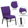 HERCULES Series 18.5''W Church Chair in Purple Fabric with Book Rack - Gold Vein Frame