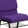 HERCULES Series 18.5''W Church Chair in Purple Fabric with Book Rack - Gold Vein Frame