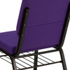 HERCULES Series 18.5''W Church Chair in Purple Fabric with Book Rack - Gold Vein Frame