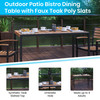 Lark 7 Piece All-Weather Deck or Patio Set with 4 Stacking Faux Teak Chairs, 30" x 48" Faux Teak Table, Teal Umbrella & Base