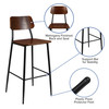 Lincoln Industrial Barstool with Gunmetal Steel Frame and Rustic Wood Seat