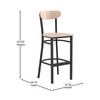 Wright Commercial Grade Barstool with 500 LB. Capacity Black Steel Frame, Solid Wood Seat, and Boomerang Back, Natural Birch Finish