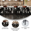 Wright Commercial Barstool with 500 LB. Capacity Black Steel Frame, Walnut Finish Wooden Boomerang Back, and Black Vinyl Seat