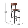 Wright Commercial Grade Barstool with 500 LB. Capacity Black Steel Frame, Solid Wood Seat, and Boomerang Back, Walnut Finish
