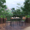 Lark 3 Piece Patio Table Set - Synthetic Teak Poly Slats - 35" Square Steel Framed Table with 2 Stackable Faux Teak Chairs