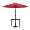 Lark 3 Piece Outdoor Patio Table Set - 35" Square Synthetic Teak Patio Table with Red Umbrella and Base
