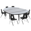 Emmy 76" Oval Wave Flexible Laminate Activity Table Set with 12" Student Stack Chairs, Grey/Black