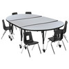 Emmy Mobile 76" Oval Wave Flexible Laminate Activity Table Set with 12" Student Stack Chairs, Grey/Black