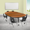 Emmy Mobile 76" Oval Wave Flexible Laminate Activity Table Set with 12" Student Stack Chairs, Oak/Black