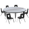 Emmy 60" Circle Wave Flexible Laminate Activity Table Set with 12" Student Stack Chairs, Grey/Black