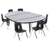 Emmy 76" Oval Wave Flexible Laminate Activity Table Set with 14" Student Stack Chairs, Grey/Black