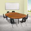 Emmy 76" Oval Wave Flexible Laminate Activity Table Set with 14" Student Stack Chairs, Oak/Black