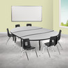 Emmy 86" Oval Wave Flexible Laminate Activity Table Set with 14" Student Stack Chairs, Grey/Black