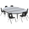 Emmy 86" Oval Wave Flexible Laminate Activity Table Set with 14" Student Stack Chairs, Grey/Black
