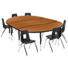 Emmy 86" Oval Wave Flexible Laminate Activity Table Set with 14" Student Stack Chairs, Oak/Black