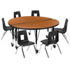 Emmy Mobile 47.5" Circle Wave Flexible Laminate Activity Table Set with 14" Student Stack Chairs, Oak/Black