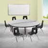 Emmy 60" Circle Wave Flexible Laminate Activity Table Set with 14" Student Stack Chairs, Grey/Black