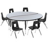 Emmy 60" Circle Wave Flexible Laminate Activity Table Set with 14" Student Stack Chairs, Grey/Black