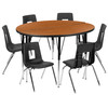 Emmy 47.5" Circle Wave Flexible Laminate Activity Table Set with 16" Student Stack Chairs, Oak/Black