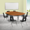 Emmy 76" Oval Wave Flexible Laminate Activity Table Set with 18" Student Stack Chairs, Oak/Black