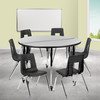 Emmy Mobile 47.5" Circle Wave Flexible Laminate Activity Table Set with 18" Student Stack Chairs, Grey/Black