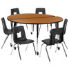 Emmy Mobile 60" Circle Wave Flexible Laminate Activity Table Set with 18" Student Stack Chairs, Oak/Black