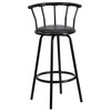 Charla Crown Back Black Metal Barstool with Black Vinyl Swivel Seat