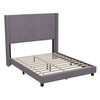 Bianca Full Upholstered Platform Bed with Vertical Stitched Wingback Headboard, Slatted Mattress Foundation, No Box Spring Needed, Gray Velvet