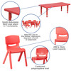Emmy 24''W x 48''L Rectangular Red Plastic Height Adjustable Activity Table Set with 6 Chairs