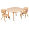 Emmy 33" Round Natural Plastic Height Adjustable Activity Table Set with 2 Chairs