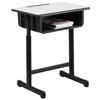 Billie Student Desk with Grey Top and Adjustable Height Black Pedestal Frame