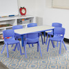Emmy 23.625''W x 47.25''L Rectangular Blue Plastic Height Adjustable Activity Table Set with 6 Chairs
