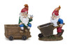 Gnome with Wheelbarrow & Wagon (Set of 2) 7"L x 8.25"H, 6.5"L x 9"H Resin - 82515
