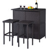 3 pcs Patio Outdoor Rattan Wicker Bar Table and 2 Stools