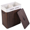 Double Rectangle Bamboo Hamper Laundry Basket Cloth Storage Bag Lid-Brown