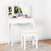 Vanity Makeup Dressing Table Set with Tri-Folding Mirror and Drawer-White