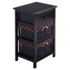 3 Tiers Wooden Storage Nightstand with 2 Baskets and 1 Drawer-black